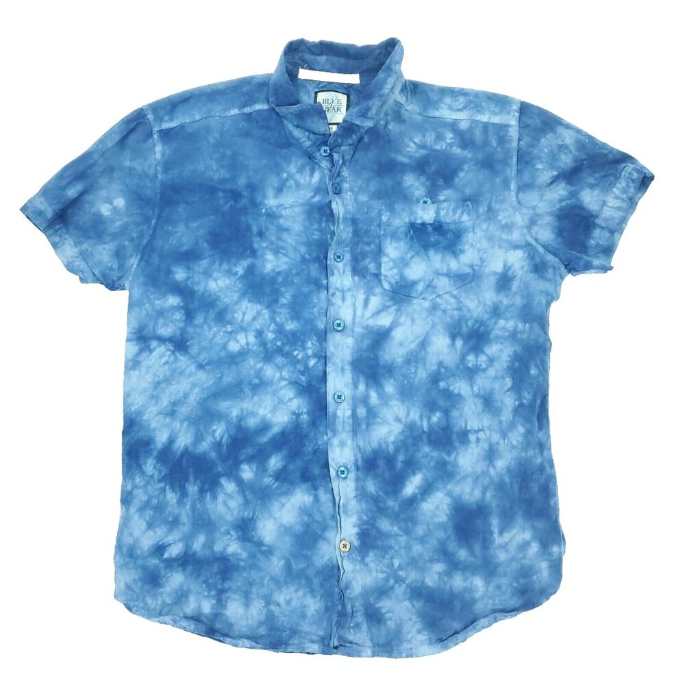 Blue Gear Button Shirt Mens Medium Blue Tie Dye Slim Fit Short Sleeve